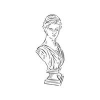 A line drawn illustration of a black and white female bust on a plinth. Drawn in a sketchy style vector