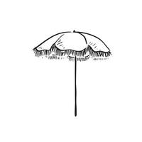 A line drawn sketch of an umbrella parasol with tassels in black and white vector