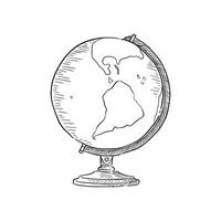 Globe hand drawn in black and white. Line drawn in a sketchy style. vector
