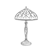 A line drawn illustration of a lamp in black and white. Drawn by hand in a sketchy style vector