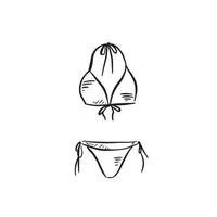 A line drawn sketch of a bikini in black and white vector