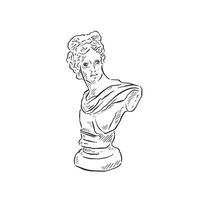 A line drawn illustration of a black and white female bust. Drawn in a sketchy style vector