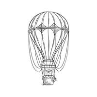 A line drawn hot air balloon with decorative elements. Black and white line drawing by hand. vector