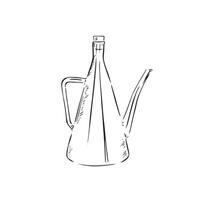 A line drawn black and white illustration of a classic watering can, shaded using lines and drawn in a sketchy style vector