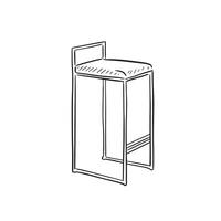 A line drawn illustration of a bar stool chair in black and white. Drawn by hand in a sketchy style. vector