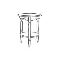 A line drawn illustration of a side table in black and white. Drawn by hand in a sketchy style vector