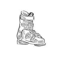 A line drawn ski boot in black and white with shading in a sketchy style. Drawn by hand. vector