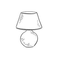 A line drawn illustration of a lamp in black and white. Drawn by hand in a sketchy style vector