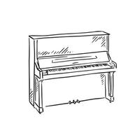 A line drawn illustration of a piano in black and white vector