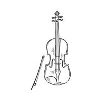 A line drawn illustration of a violin in black and white vector