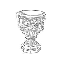 A line drawn illustration of a classic vintage garden urn. Hand drawn vector