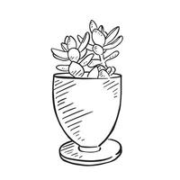 A simple line drawing of a cactus in a pot. vector