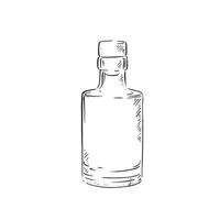 A line drawn black and white illustration of a glass perfume or potion bottle, shaded using lines and drawn in a sketchy style vector