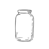 A line drawn black and white illustration of a glass jar, shaded using lines and drawn in a sketchy style vector