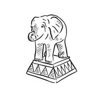 Line drawing of an elephant on a podium, inspiration taken from a classic old school circus. Hand drawn. vector