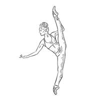 un línea dibujado bailarín en un incompleto estilo. un ballet bailarín en un actitud con pierna arriba y brazo extendido. vector