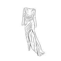un línea dibujado ilustración de un largo con mangas vestir con seda fruncido, cuales podría ser usado para nupcial boutiques, Boda blogs y entonces mucho más vector