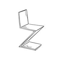 A line drawn illustration of a modern Zed chair in black and white. Drawn by hand in a sketchy style vector