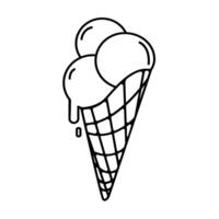 Ice cream cone line icon, logo, emblem design on white background.Summer dessert. illustration of ice cream outline style drawing vector