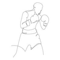 hombre Boxer en guantes y pantalones cortos boxeo continuo línea dibujo. ilustración en uno línea estilo. boxeo, Deportes, ejercicio, marcial letras concepto vector