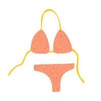 bikini naranja con puntos, trajes de baño, traje de baño, sostén, verano, playa, piscina de natación concepto. plano diseño. dibujos animados vacaciones vestir para broncearse o nadar. mujer polca punto piscina o playa ropa. vector