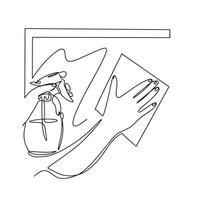 Right hand holding a mirror cleaning cloth, left hand holding a spray bottle. vector