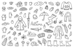 Autumn icons set. Fall season elements perfect for scrapbook, card, poster, invitation, sticker kit. vector