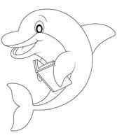 Cute and Funny Dolphin coloring page for kids and adults. Dolphin coloring book for children vector