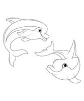 Cute and Funny Dolphin coloring page for kids and adults. Dolphin coloring book for children vector