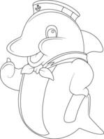 Cute and Funny Dolphin coloring page for kids and adults. Dolphin coloring book for children vector