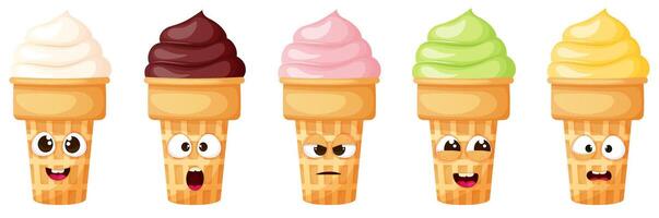 Ice cream funny character. Sweet summer dessert mascot vector