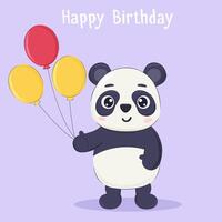 Cute cartoon panda character with balloons. Children birthday card, invitation concept vector