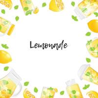 Lemonade frame. Banner, poster, social media post, card concept. Summer background with lemon drinks vector