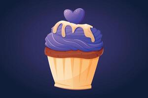 Sweet baked cupcake with purple cream and frosting. isolated cartoon illustration of sweets. vector