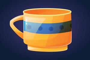 isolated cartoon ceramic striped drink yellow mug or cup. vector