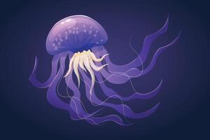 Purple sea poisonous jellyfish. isolated cartoon illustration of ocean marine creature. vector