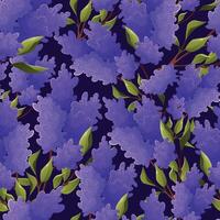 Branch of blooming purple lilac with leaves. seamless cartoon flower pattern. vector