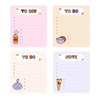 Cute hand drawn notebook template for to do list and notes with spa, hygiene, bath cartoon illustrations. Printable editable diary note elements for weekly planner, bullet journal, school schedule. vector