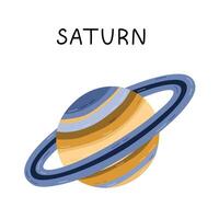 Cute hand drawn cartoon Saturn. Gas giant planet of Solar System and Galaxy. Childish simple doodle isolated on white. Astronomy celestial body for kids education, space infographic, astrology design. vector