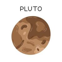 Cute hand drawn cartoon Pluto. Planet of Solar System and Galaxy. Childish simple doodle isolated on white. Astronomy celestial body for kids education, outer space infographic, astrology design. vector