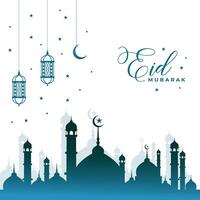 Eid Mubarak festival mosque greeting background vector