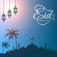 Eid Mubarak festival mosque greeting background vector