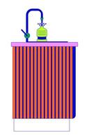 relleno botella con agua en cocina lavabo 2d lineal dibujos animados objeto. reutilizable envase para bebidas aislado línea elemento blanco antecedentes. torrencial agua desde grifo color plano Mancha ilustración vector