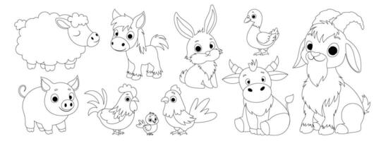 Farm animals coloring pages for kids vector