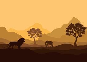 Wildlife in Africa landscape. Illustration in flat style. vector