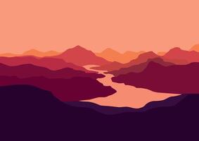 mountains and rivers. illustration in flat style. vector