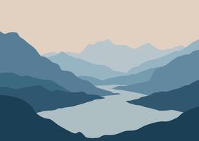 montañas paisaje y ríos, naturaleza ilustración. vector