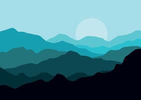 paisaje con montañas en noche. ilustración en plano estilo. vector