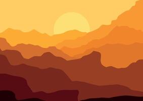 Mountains landscape in sunset, nature illustration. vector