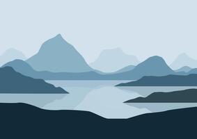 montañas paisaje y ríos, naturaleza ilustración. vector